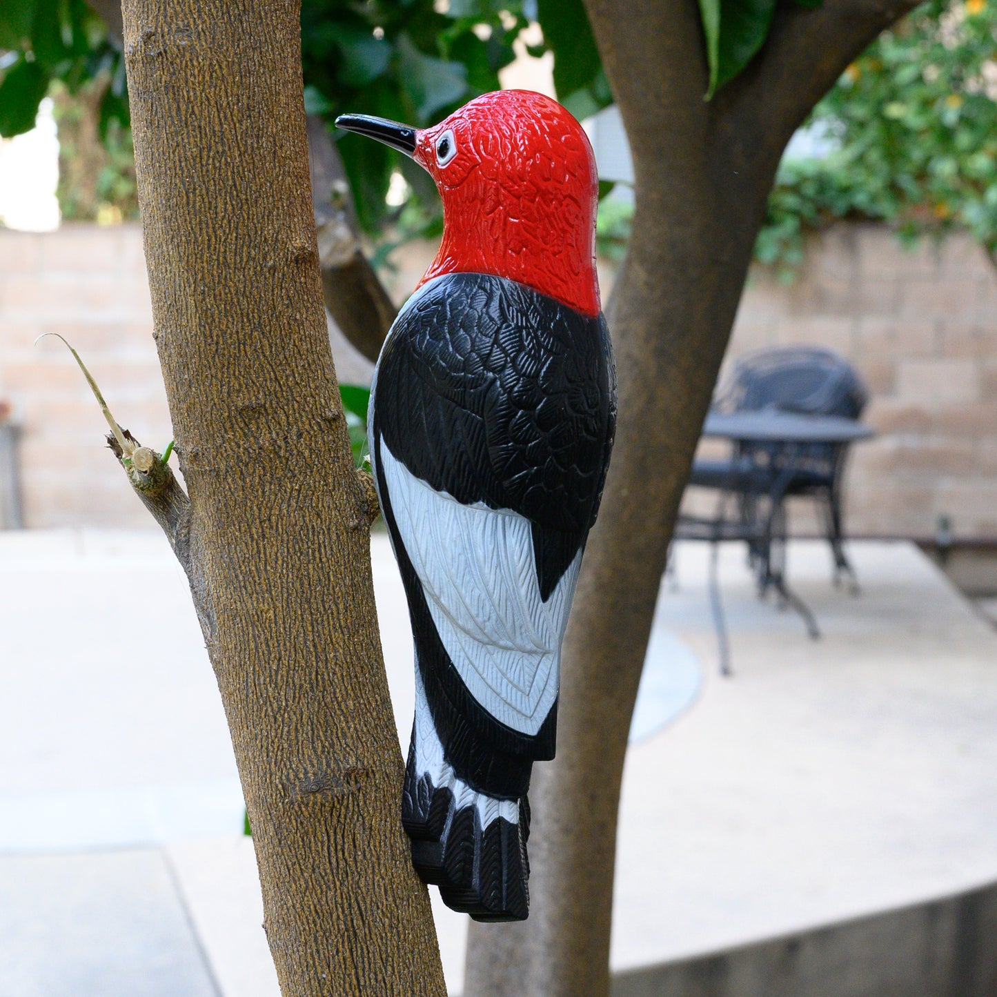 Woodpecker Tree Ornament Decoy Plastic & Metal Decorative Deterrent & Repeller- Easy to Mount-House, Tree or Gift 9" Tall