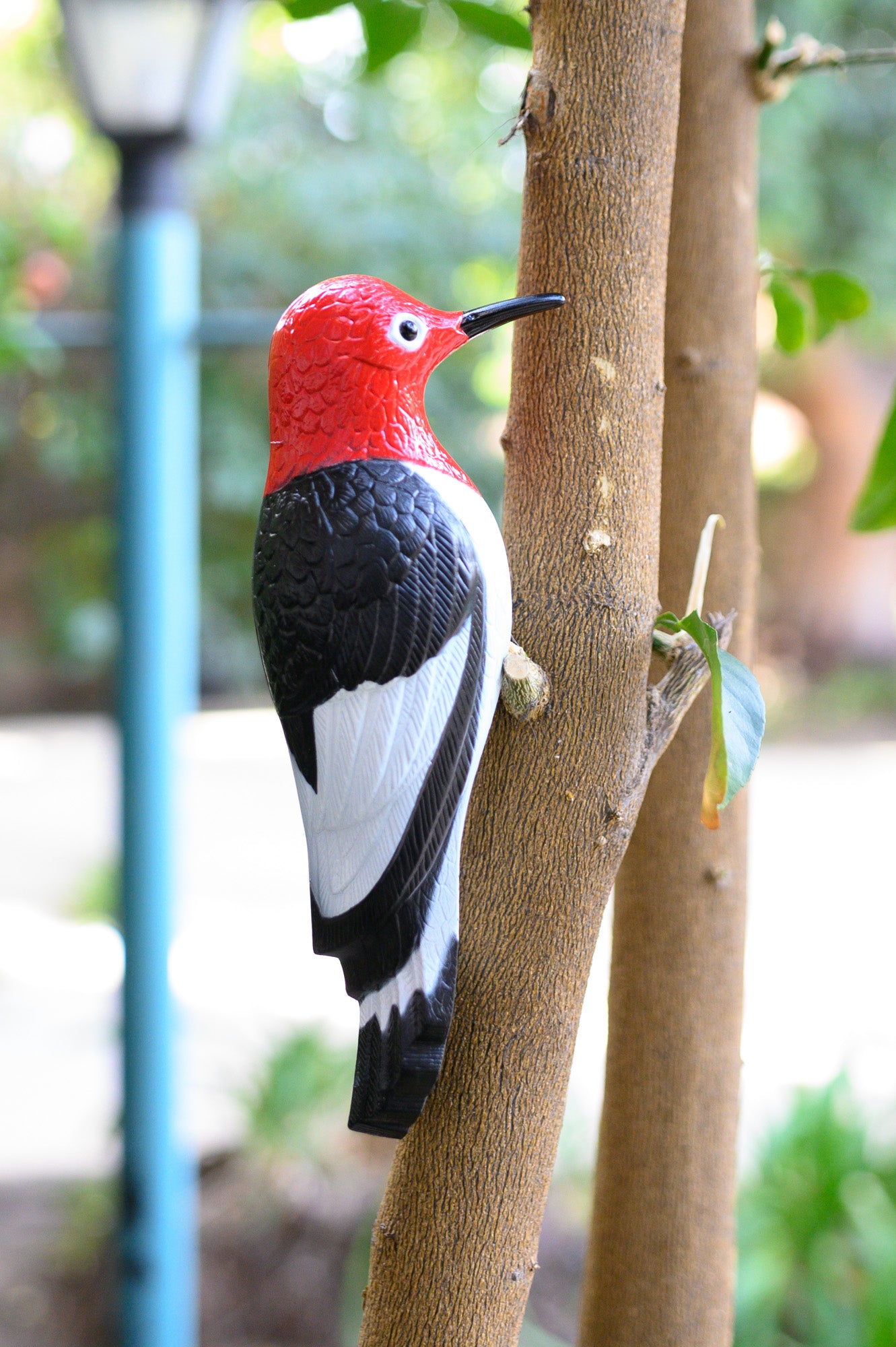 Woodpecker Tree Ornament Decoy Plastic & Metal Decorative Deterrent & Repeller- Easy to Mount-House, Tree or Gift 9" Tall