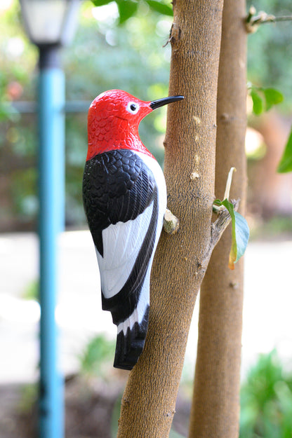 Woodpecker Tree Ornament Decoy Plastic & Metal Decorative Deterrent & Repeller- Easy to Mount-House, Tree or Gift 9" Tall